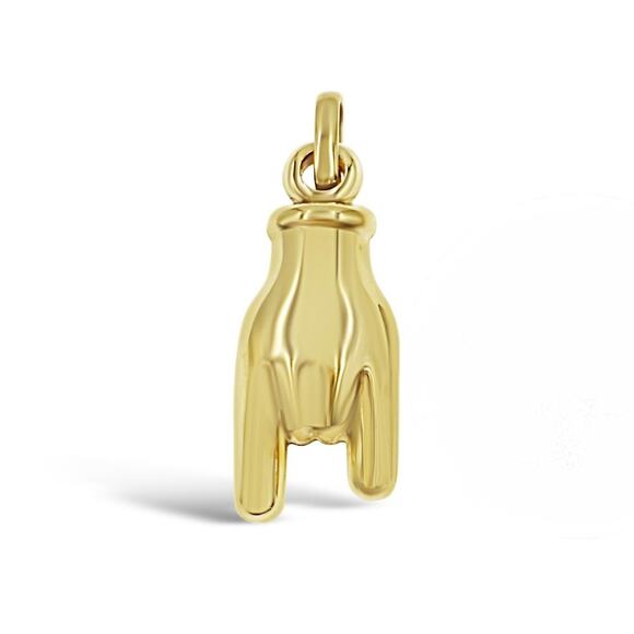 14K Real Gold Mano Cornuto Pendant Italian Lucky Hand 3D Charm 1.3 inch - Picture 1 of 3